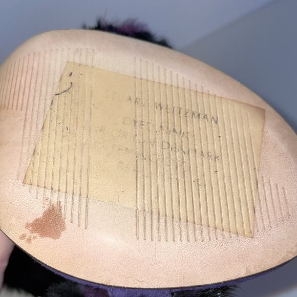 Stuart Weitzman Shoes Womens Size 8.5 Purple Fur Suede High Heel Sandals Strap - Picture 10 of 16